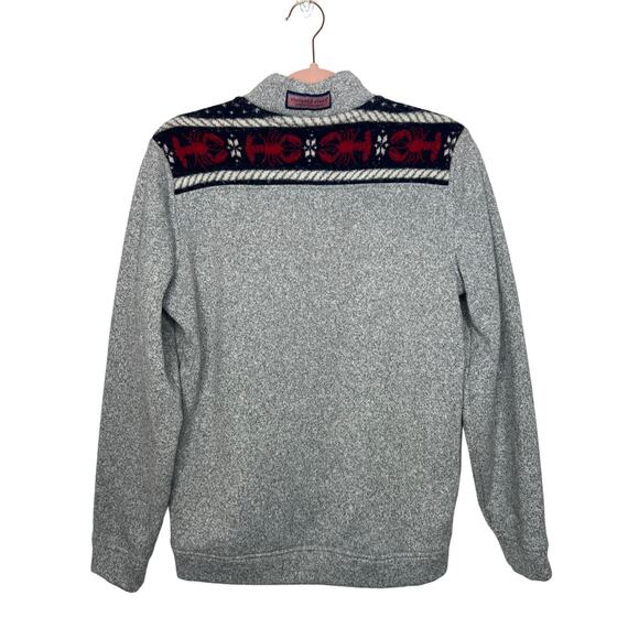 Vineyard Vines Fair Isle Lobster Gray Red 3/4" Zip Up Pullover Sweater Size XS - Picture 3 of 9